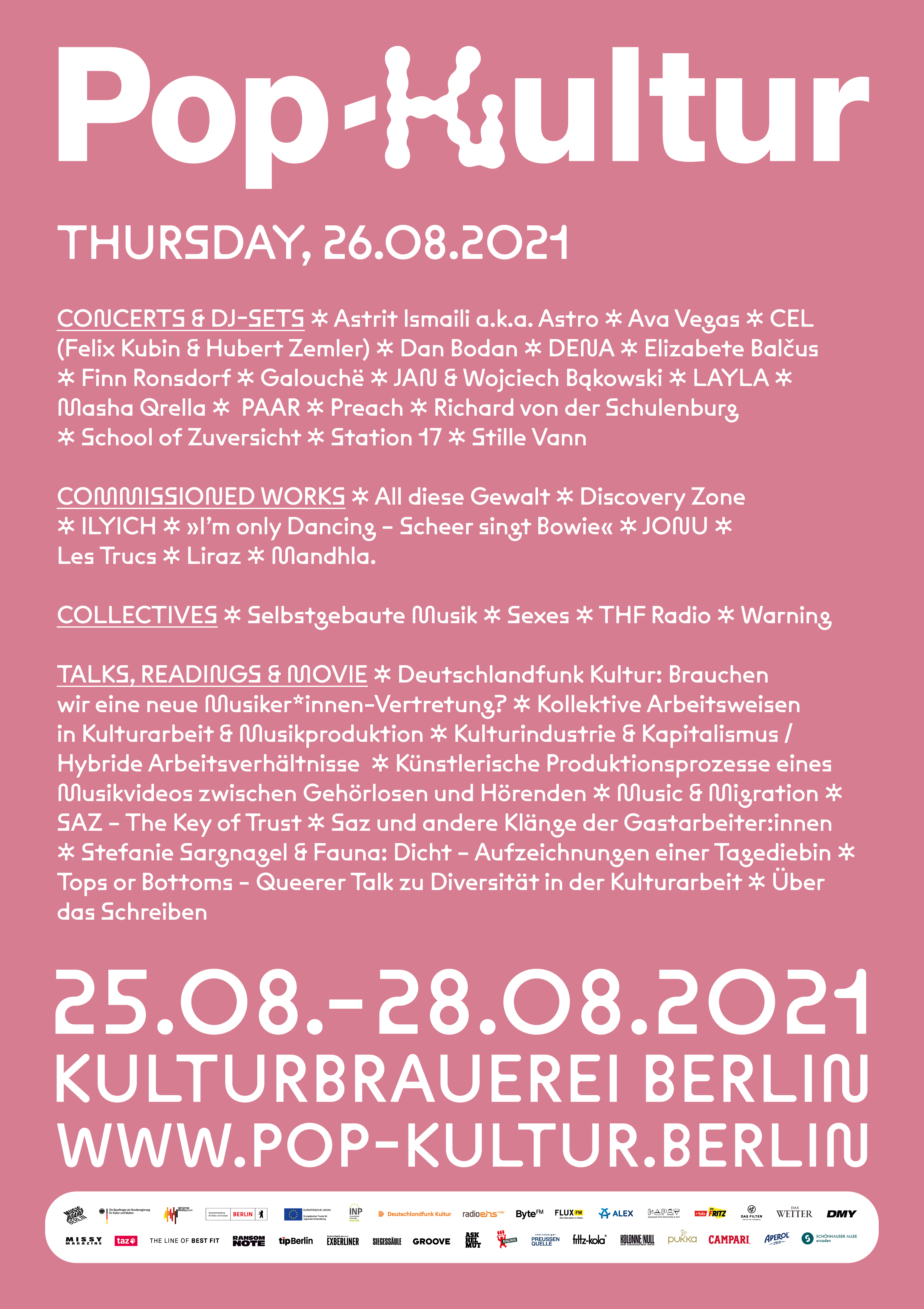 Pop Kultur 2021 Poster Line Up Donnerstag