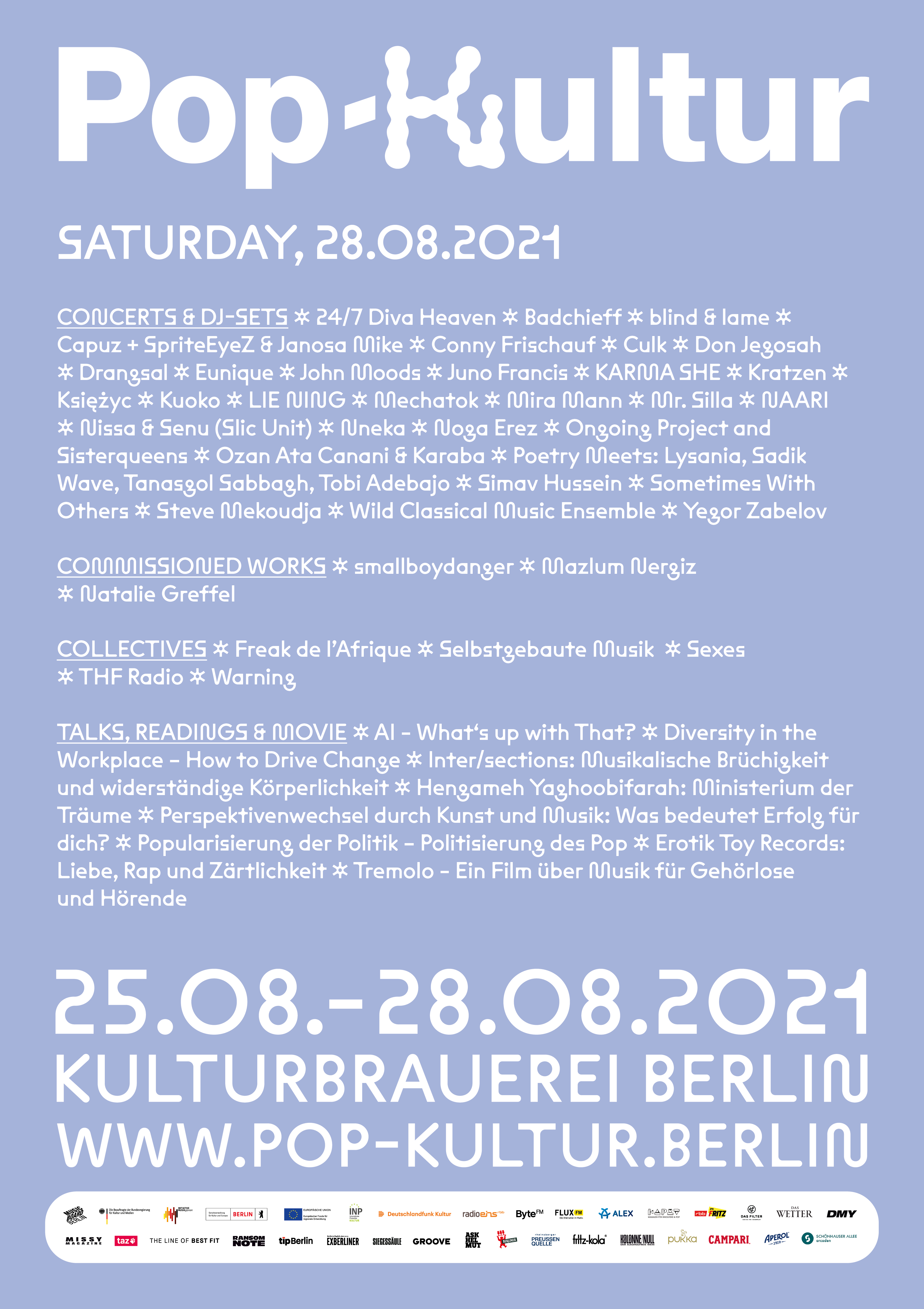 Pop Kultur 2021 Poster Line Up Samstag